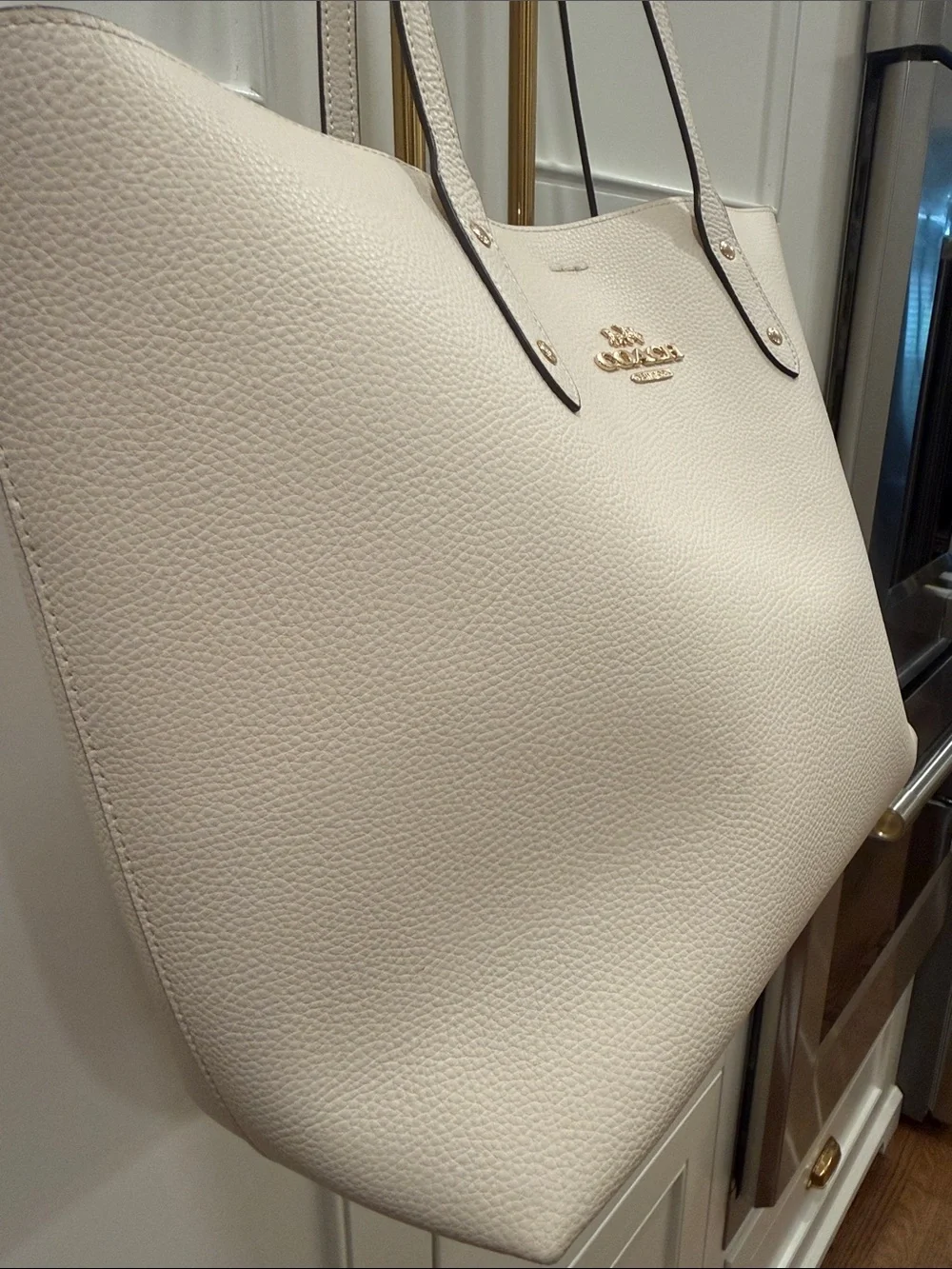COACH Pebbled Leather Tote in off white with Gold Hardware
